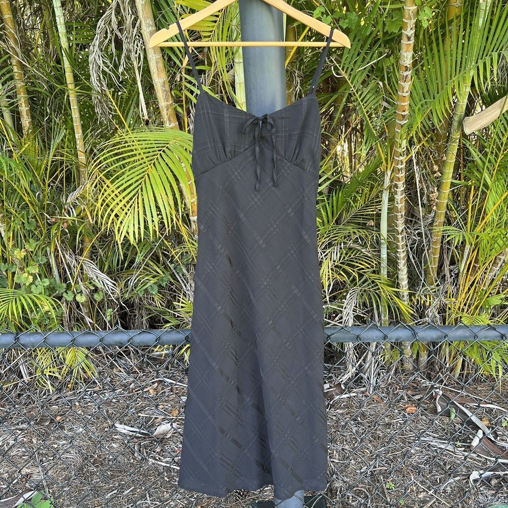 Forever 21 Black Midi Slip Dress with Subtle Plaid Texture